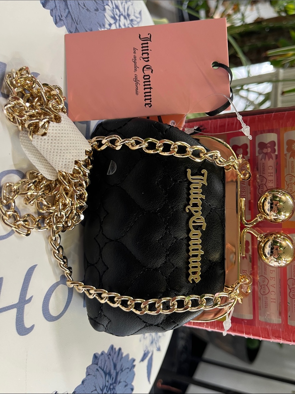 Juicy Couture Black Quilted Mini Bag with Gold Chain